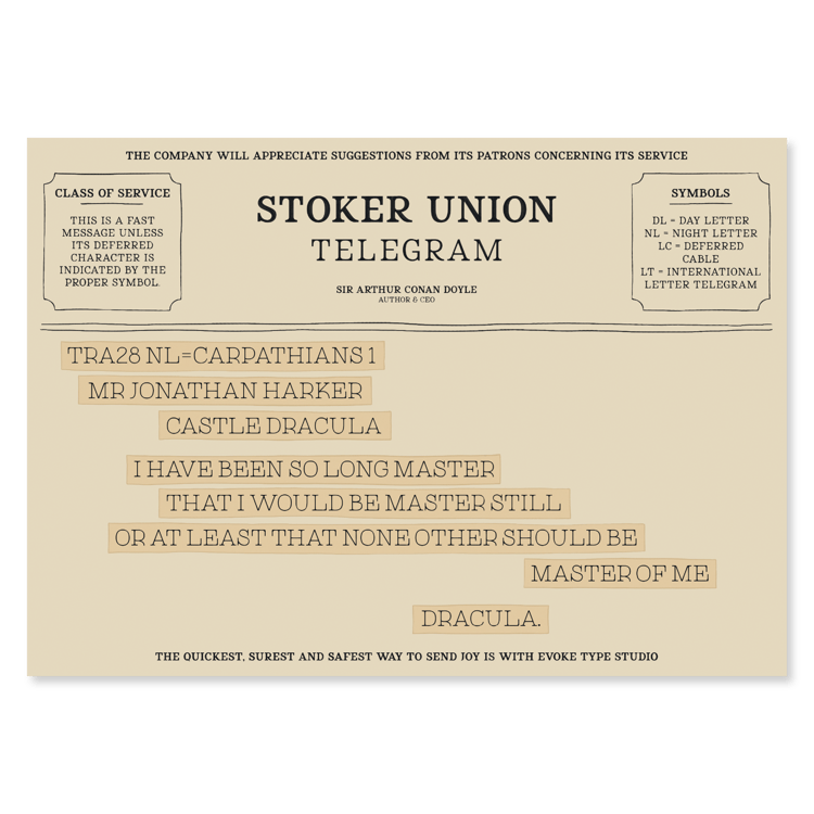 Telegram notecard inspired by Dracula by Bram Stoker