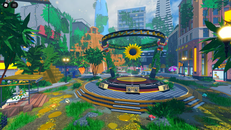 Teleport points in a Roblox festival environment