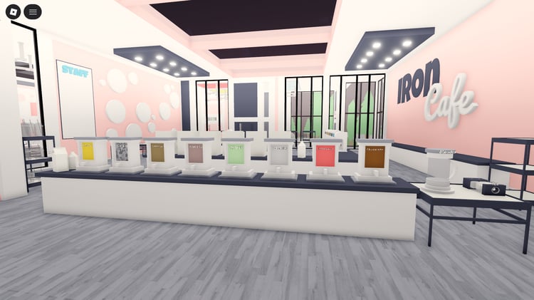 Iron Brew Cafe interior in Roblox roleplay map