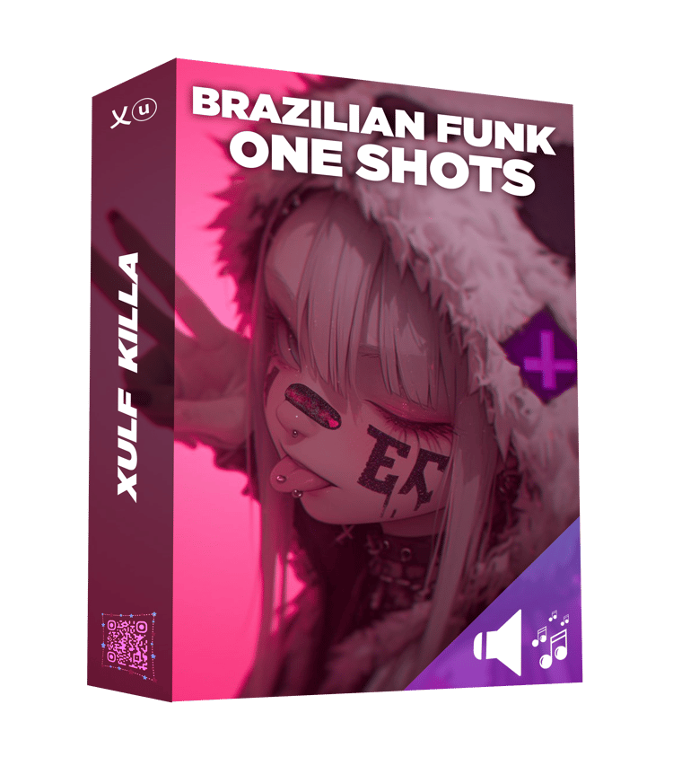XULF KILLA Brazilian Funk Sample Pack Kit product box featuring anime-style character art with pink lighting and glowing tattoos.