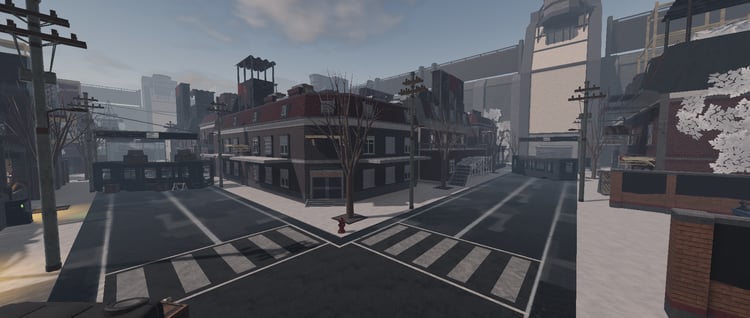 Cinematic blackout city setting for Roblox roleplay