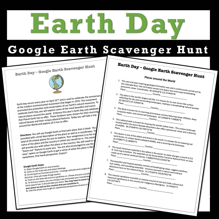 Earth Day - Google Earth Scavenger Hunt Activity