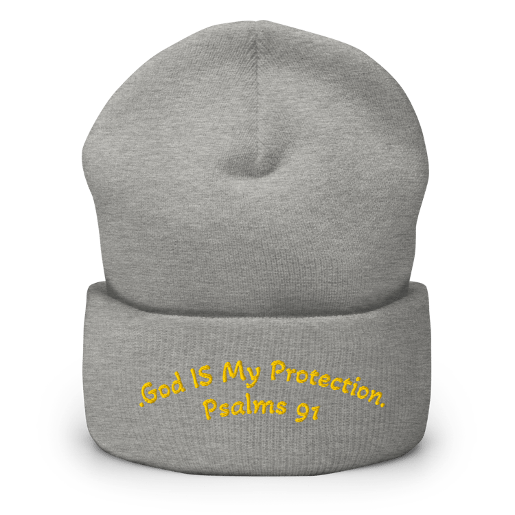 Grey and Yellow Psalm 91 Protection Beanie
