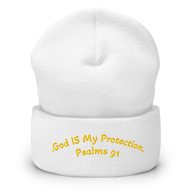 White and Gold Psalm 91 Beanie