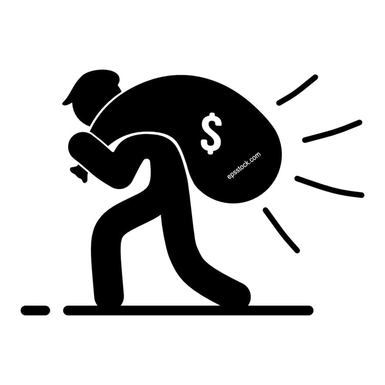 The thief carries a bag of money