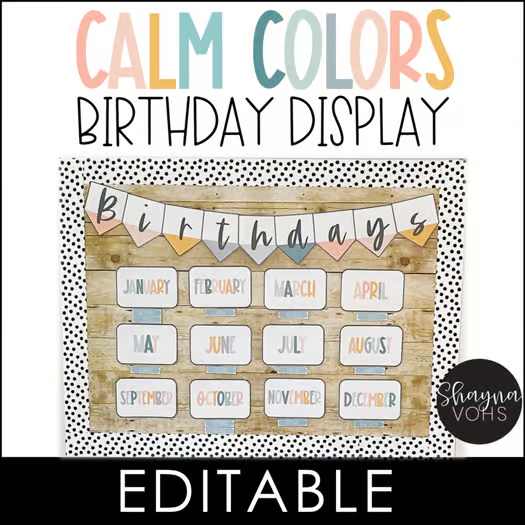 Birthday Bulletin Board | Birthday Display Editable | Modern Calm Colors