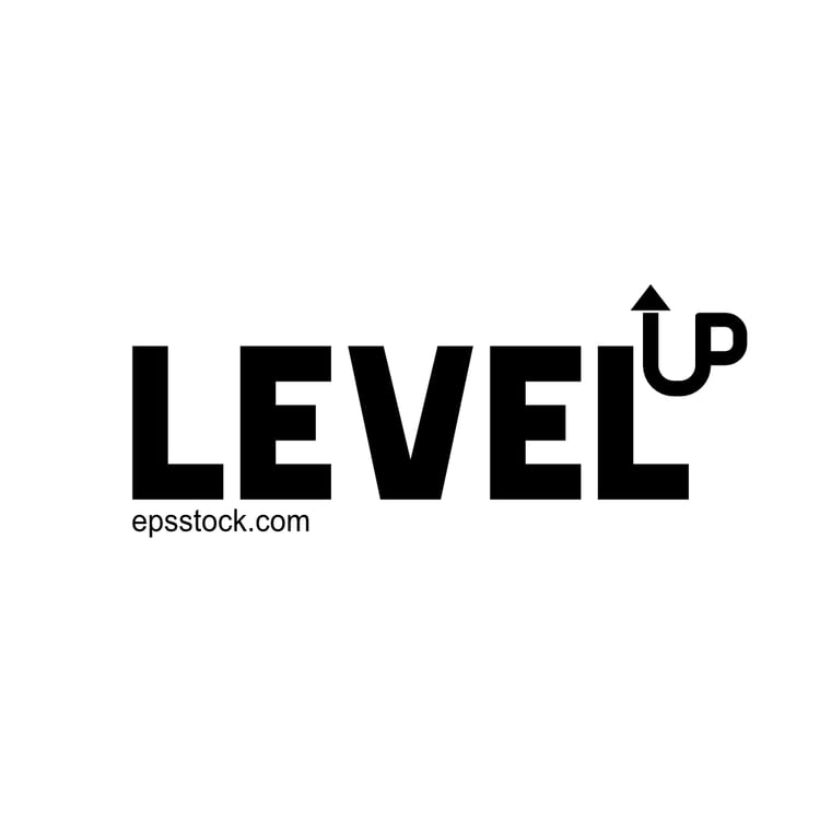 level up inscription, black isolated silhouette