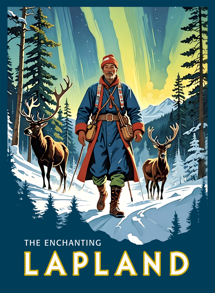 Retro Lapland travel poster