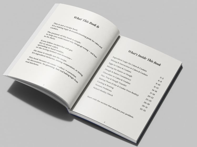 Inside view of the baking troubleshooting ebook showing practical tips and clear layout
