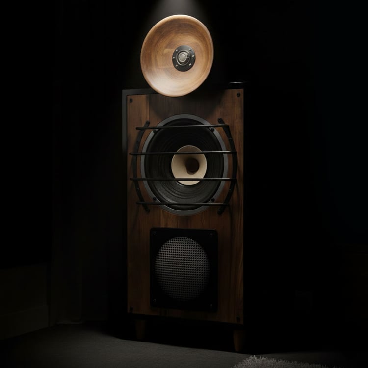 High-end solid walnut loudspeaker Fertin LB12 MKII with wood horn