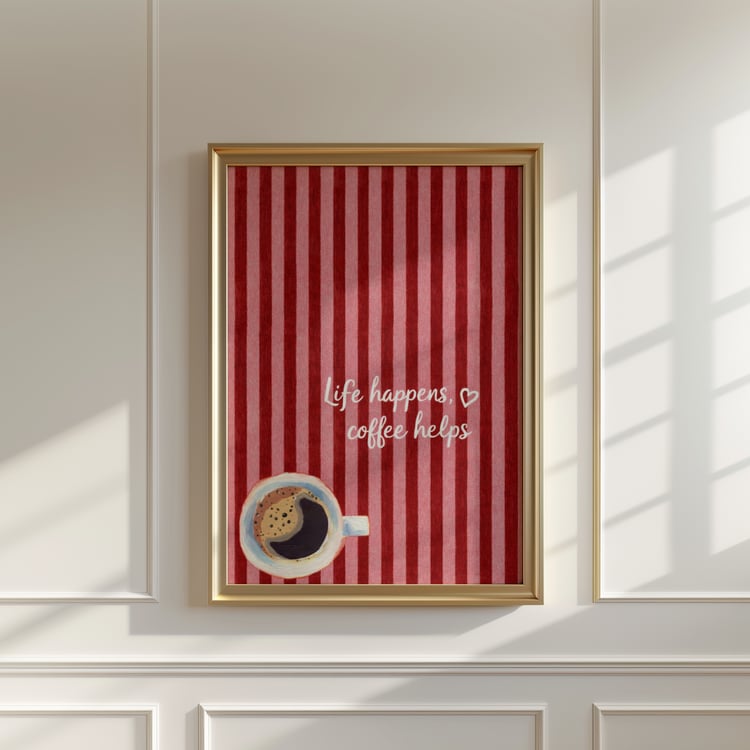 coffee wall art, coffee quote poster, kitchen wall art printable, coffee printable art, cafe wall decor, coffee bar decor, kitchen poster download, modern coffee art, coffee lover gift, striped wall art, cozy kitchen decor, coffee print digital, red strip
