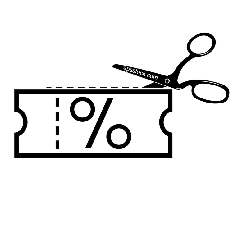 Scissors cutting a percentage discount coupon