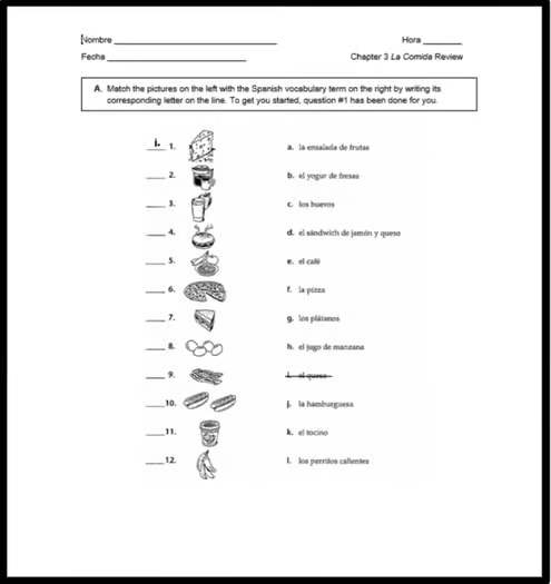 Spanish 1 Food La Comida Review Packet