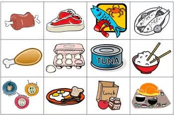 Identifying Foods and Meals Flash Cards + Vocabulary List in Spanish (Comida)
