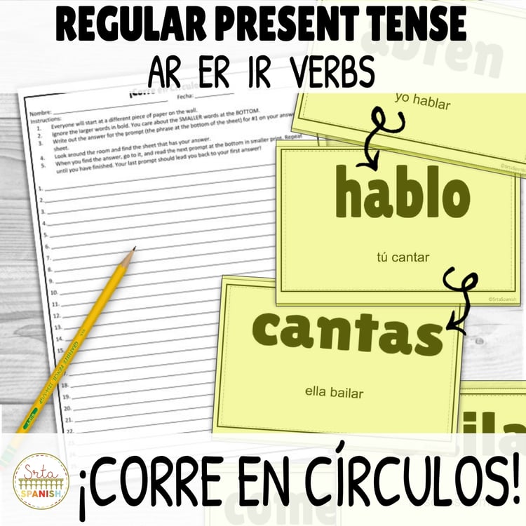 AR ER IR Present Tense Regular Verbs Spanish 1 Final Exam Review Game Sub Plans