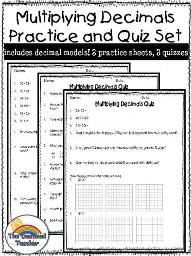 5th Grade Multiply Decimals Practice and Quiz Packet Set