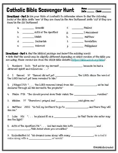 Catholic Bible Scavenger Hunt