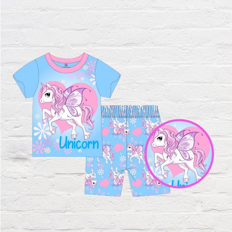 Unicorn-inspired kids top and shorts set in soft cotton blend XE2016B
