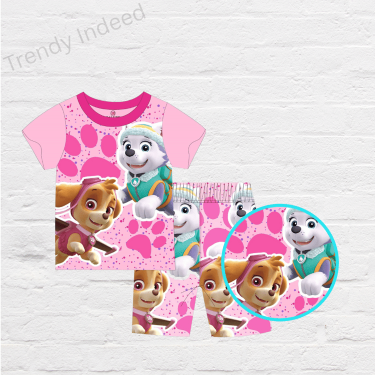 Rescue pup inspired girls top and shorts set in cotton blend XE2036B