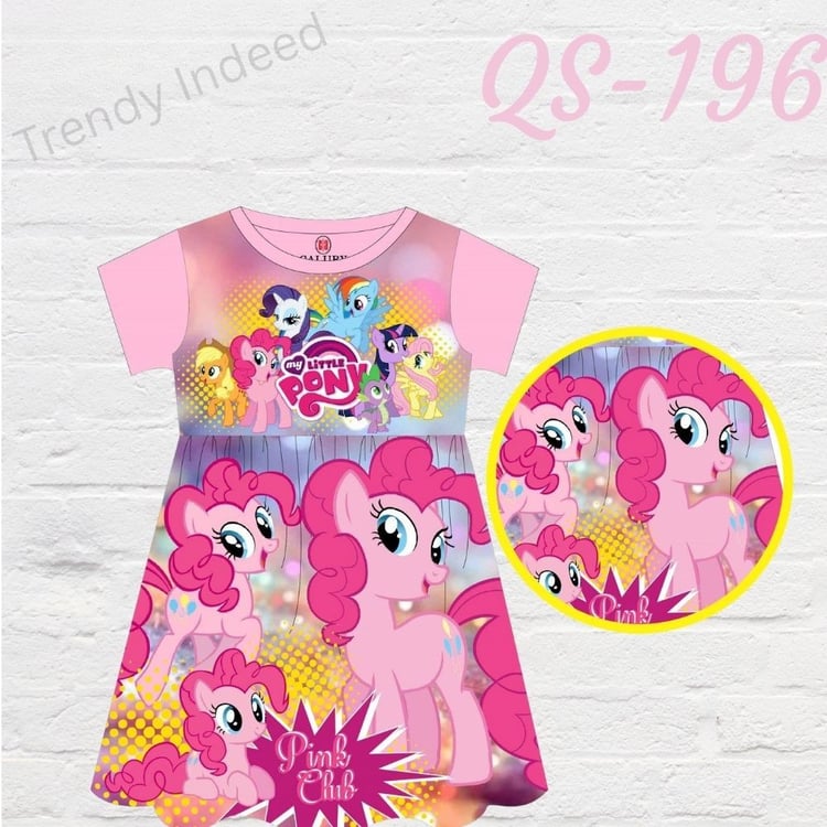 Cute pony inspired girls casual dress in soft cotton blend QS196