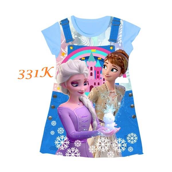 Girls princess style mock jeans dress with winter-themed print