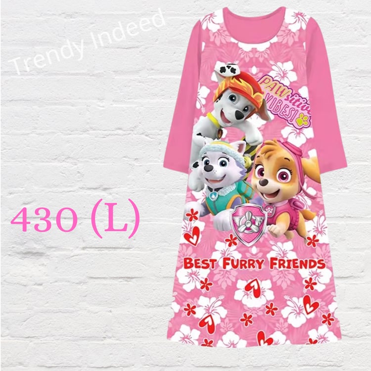 Girls long sleeve pajama dress with cute rescue puppy theme
