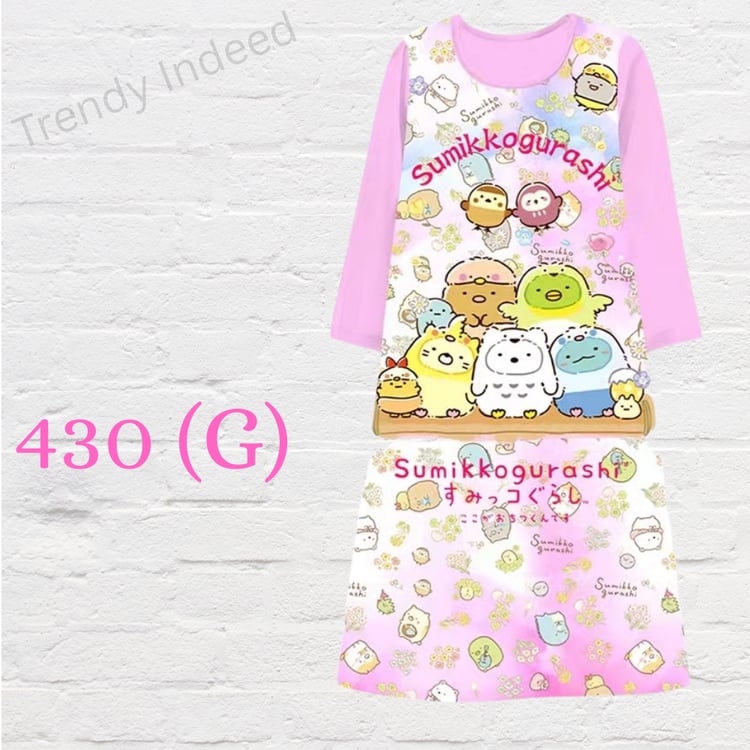 Girls long sleeve pajama dress with cute pastel cartoon theme