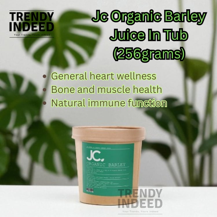JC organic barley juice powder in 256g tub