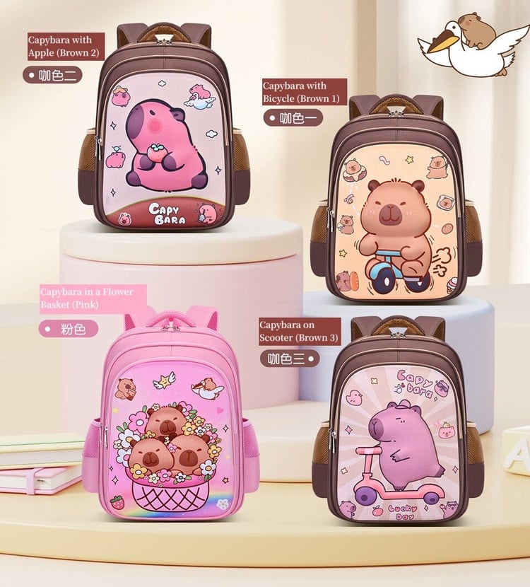 Capybara cartoon kids backpack for primary school boys and girls