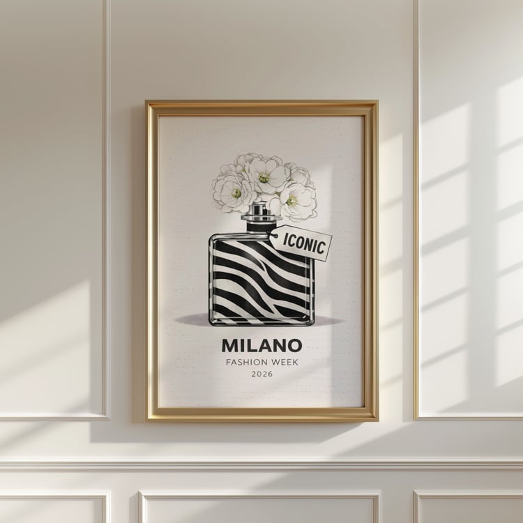 milano fashion week poster, milano fashion week wall art, perfume wall art, zebra print wall art, fashion illustration print, fashion wall art, editorial wall art, trendy chic apartment decor, y2k wall art, y2k apartment decor, statement wall art, luxury 