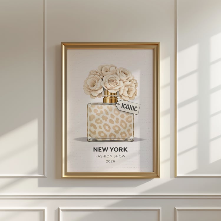 new york fashion show poster, new york fashion show wall art, perfume wall art, leopard print wall art, fashion illustration print, fashion wall art, luxury fashion decor, trendy chic apartment decor, y2k wall art, y2k apartment decor, editorial wall art,
