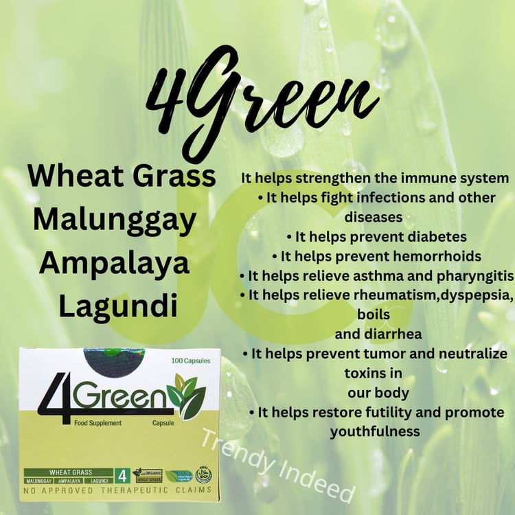 JC Premiere 4Green herbal drink with wheat grass, malunggay, ampalaya, and lagundi for daily wellness