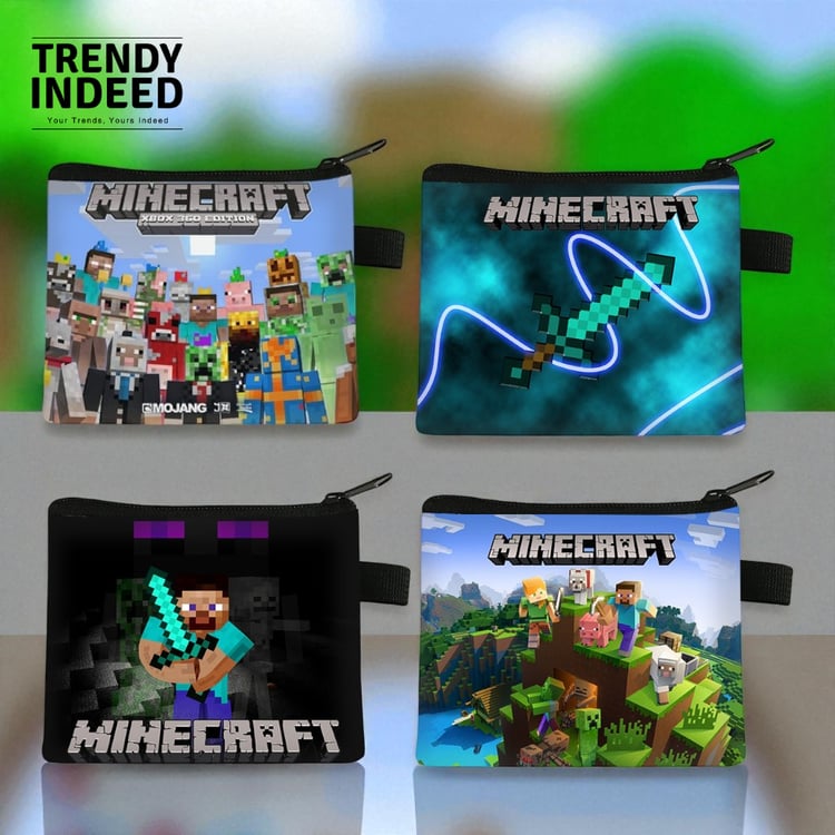 Durable block-style game inspired kids wallet with zip closure