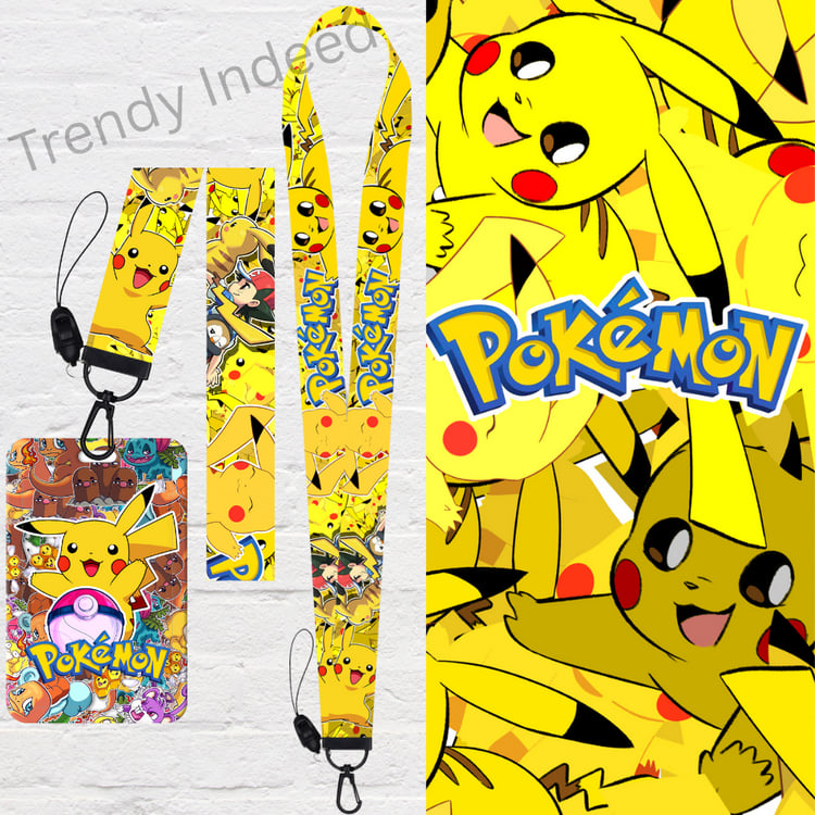 Pikachu-inspired card holder with lanyard cute Pokémon style badge strap for kids and fans