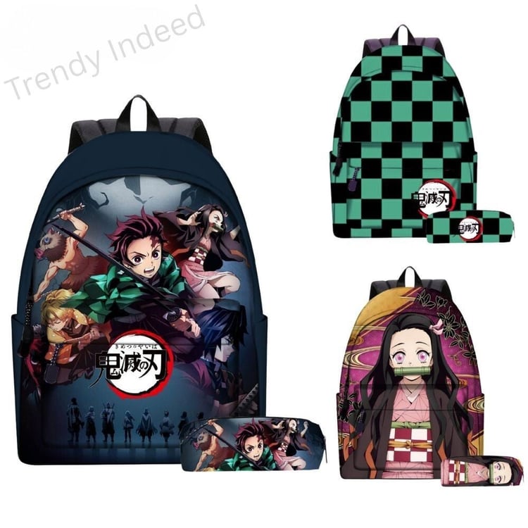 Anime-inspired backpack set with Demon Slayer style school bag and pencil case