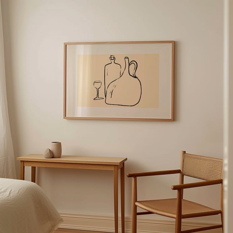 minimal wine wall art, wine still life print, line art wine poster, neutral kitchen wall art, dining room wall decor, wine bottle line drawing, modern still life art, minimalist kitchen printable, beige wall art download, printable wine art, Mediterranean