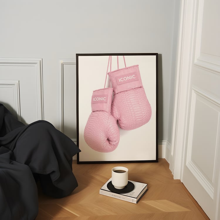pink boxing gloves wall art, iconic wall art print, fashion boxing gloves poster, feminine gym decor, pink aesthetic wall art, bold fashion art print, modern wall decor printable, home gym wall art, statement wall art download, digital poster art, printab
