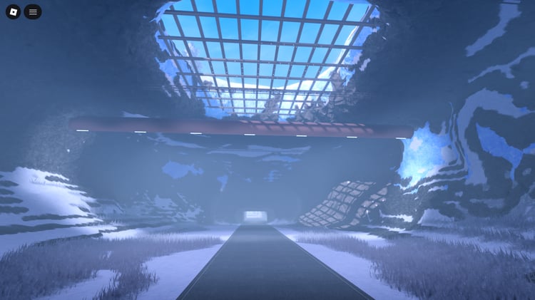 Hidden mountain entrance in snowy environment