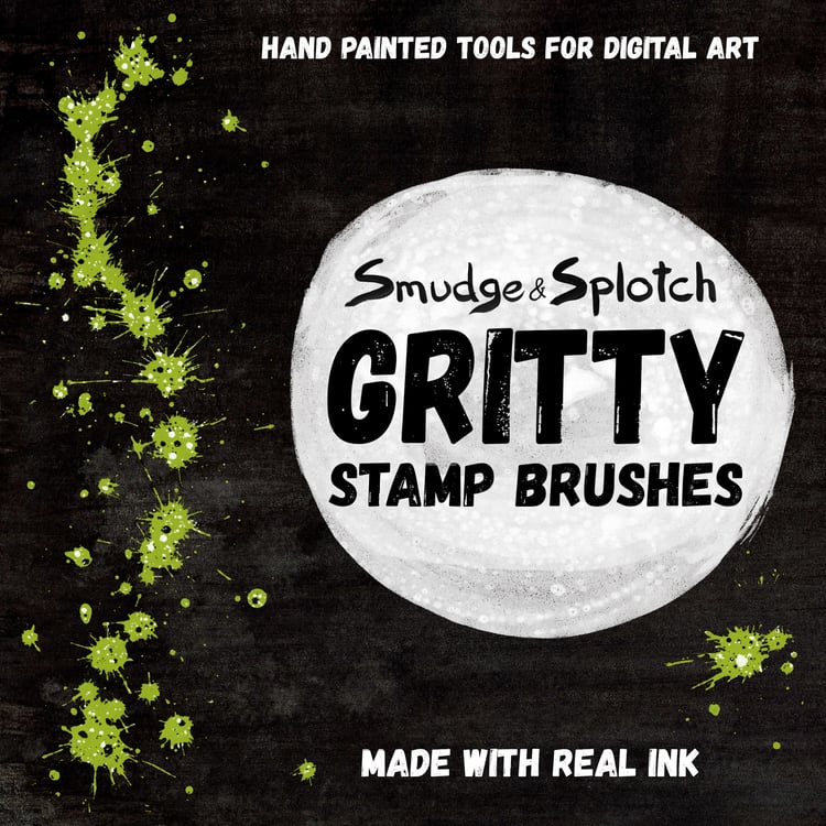 Hand Painted Tools for Digital Art. Made with Real INK. Smudge & Splotch Gritty Stamp Brushes