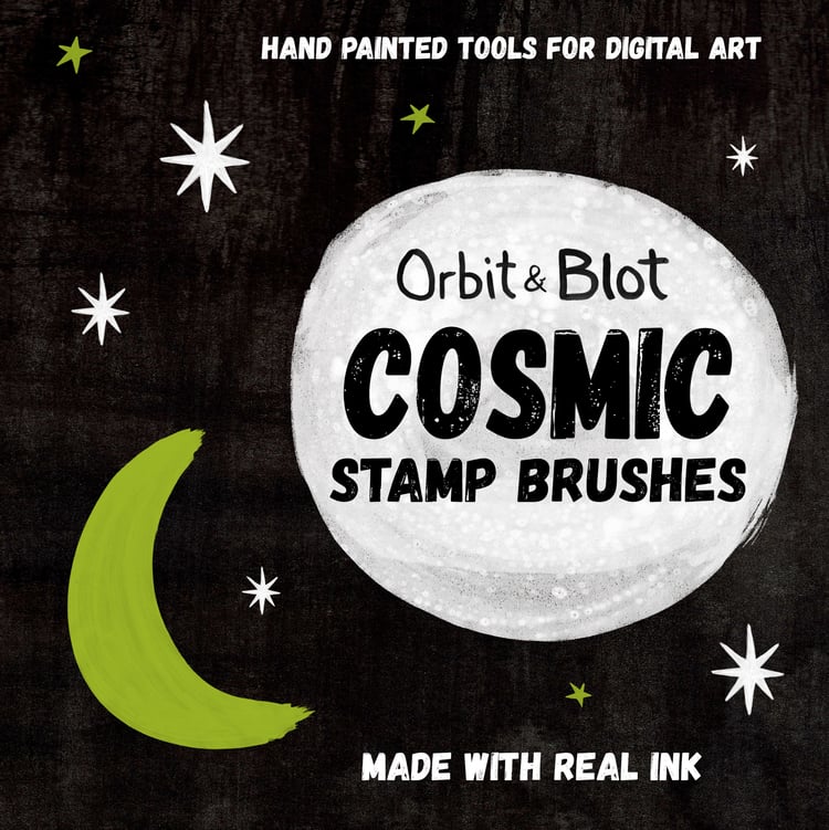 Hand Painted Tools for Digital Art. Made with Real INK.  Orbit & Blot Cosmic Stamp Brushes