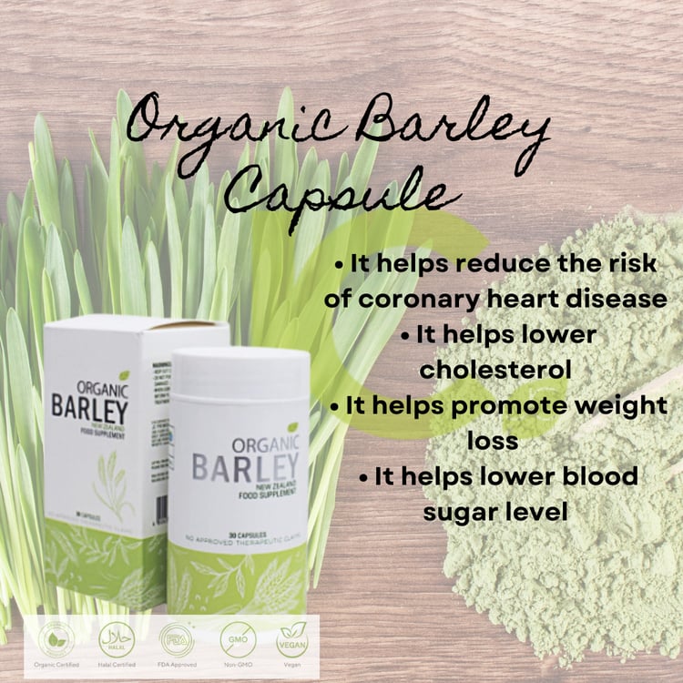 JC Premiere organic barley capsules imported from New Zealand