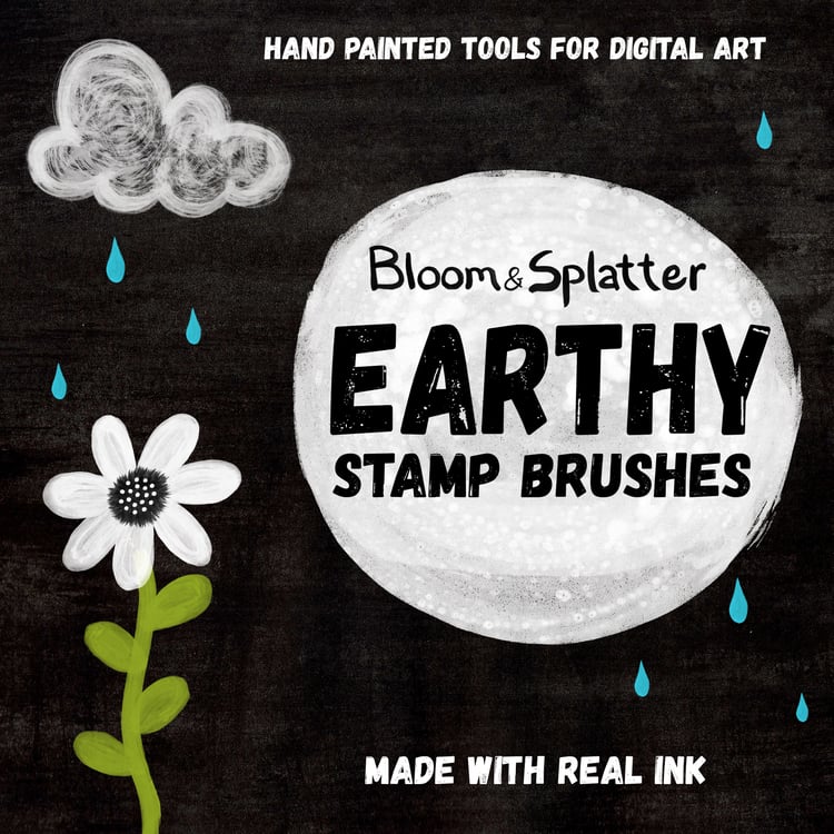 Hand Painted Tools for Digital Art. Made with Real INK. Bloom & Splatter Earthy Stamp Brushes