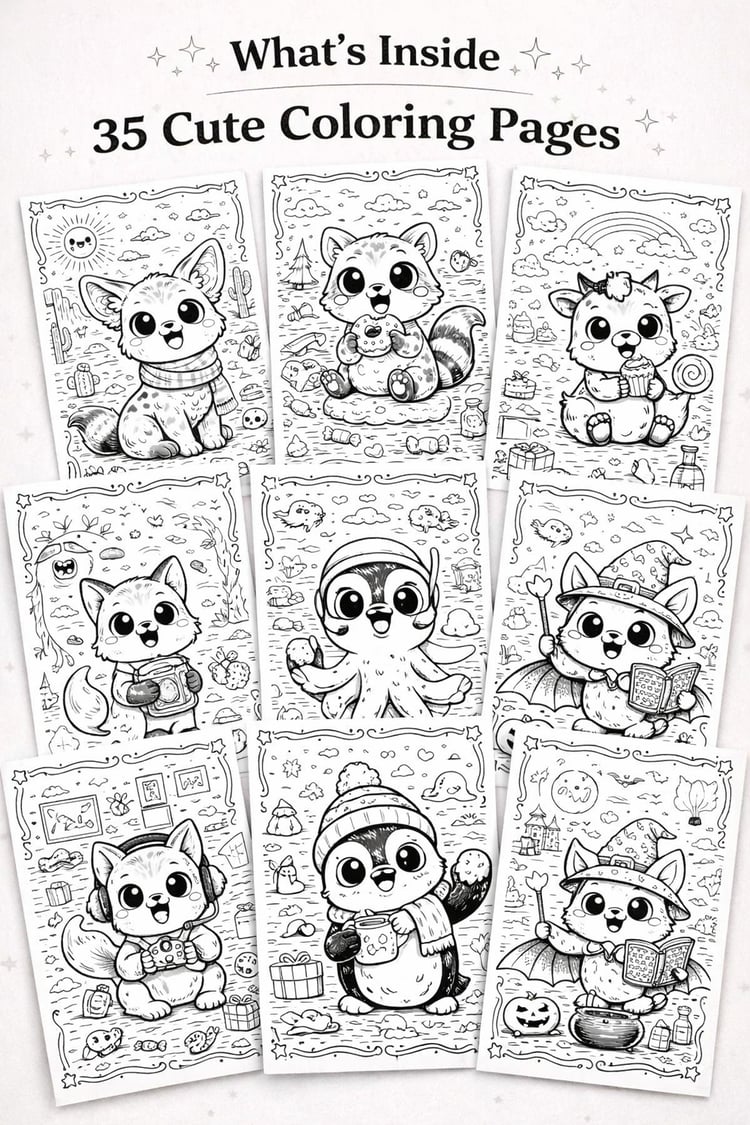 Cute Animals Coloring Book for Kids – 35 Pages of Calm, Fun & Creativity