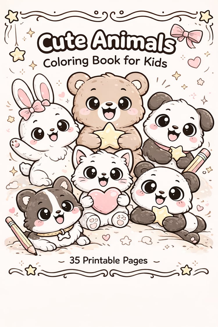 Cute Animals Coloring Book for Kids – 35 Pages of Calm, Fun & Creativity