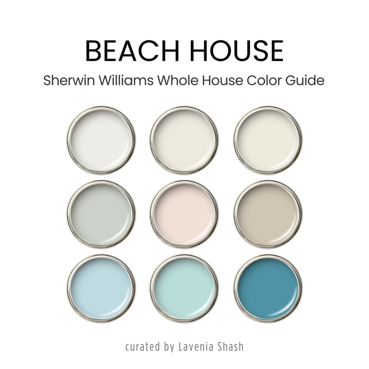 Beach House features 9 tranquil hues - whites, neutrals, greens, and blues - designed for beach houses, coastal farmhouses, and resort-style living.