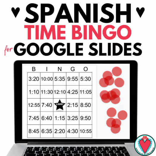 Telling Time Spanish Bingo Game Activity w Digital Clocks Google Slides La Hora