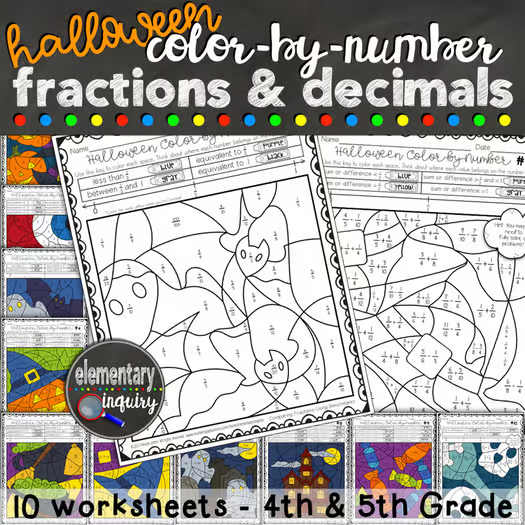 Halloween Fractions and Decimals Math Activity Color by Number Worksheets Halloween Fractions and Decimals Math Activity Color by Number Worksheets