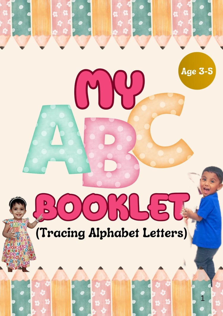 Colorful ABC Letter Tracing and Phonics Workbook cover for preschoolers, 55-page printable PDF for toddlers, educational handwriting practice sheets.