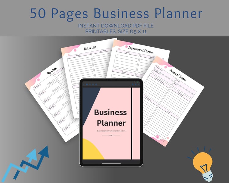 Digital business planner PDF for organizing tasks, goals, and schedules