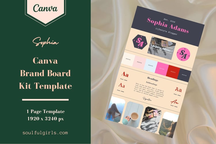 Canva Brand Board Kit Template - Sophia. Cover.